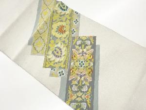 綴れ短冊に向かい鳥・花々模様織出し名古屋帯